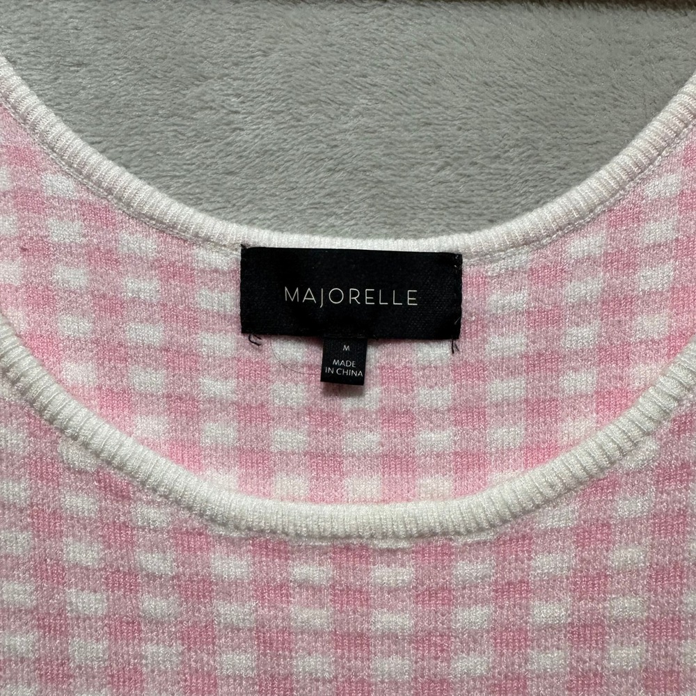 Majorelle Pink Gingham Knit Mini Dress Womens Size Medium Sleeveless Scoop Neck - Picture 3 of 8